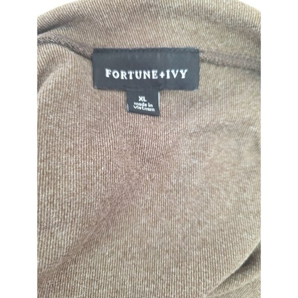 Fortune+Ivy Long Sleeve Zip Neck Tunic Top Womens XL Warm Brown Poly Blend Knit - Picture 6 of 11